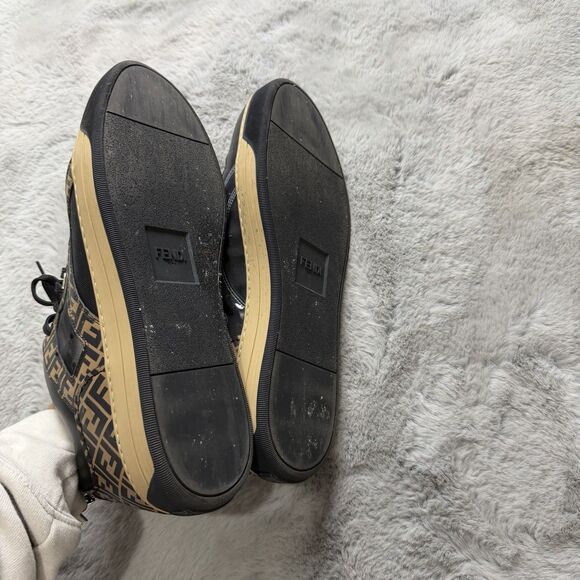 Fendi Black Brown FF Leather and Mesh See Through Lace Up Sneakers Size 10 AUTH main image 8